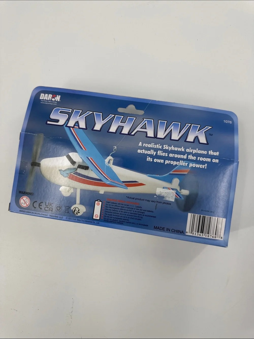 DARON Skyhawk Battery Operated Kids Toy Airplane - Blue & White For Ages 4+